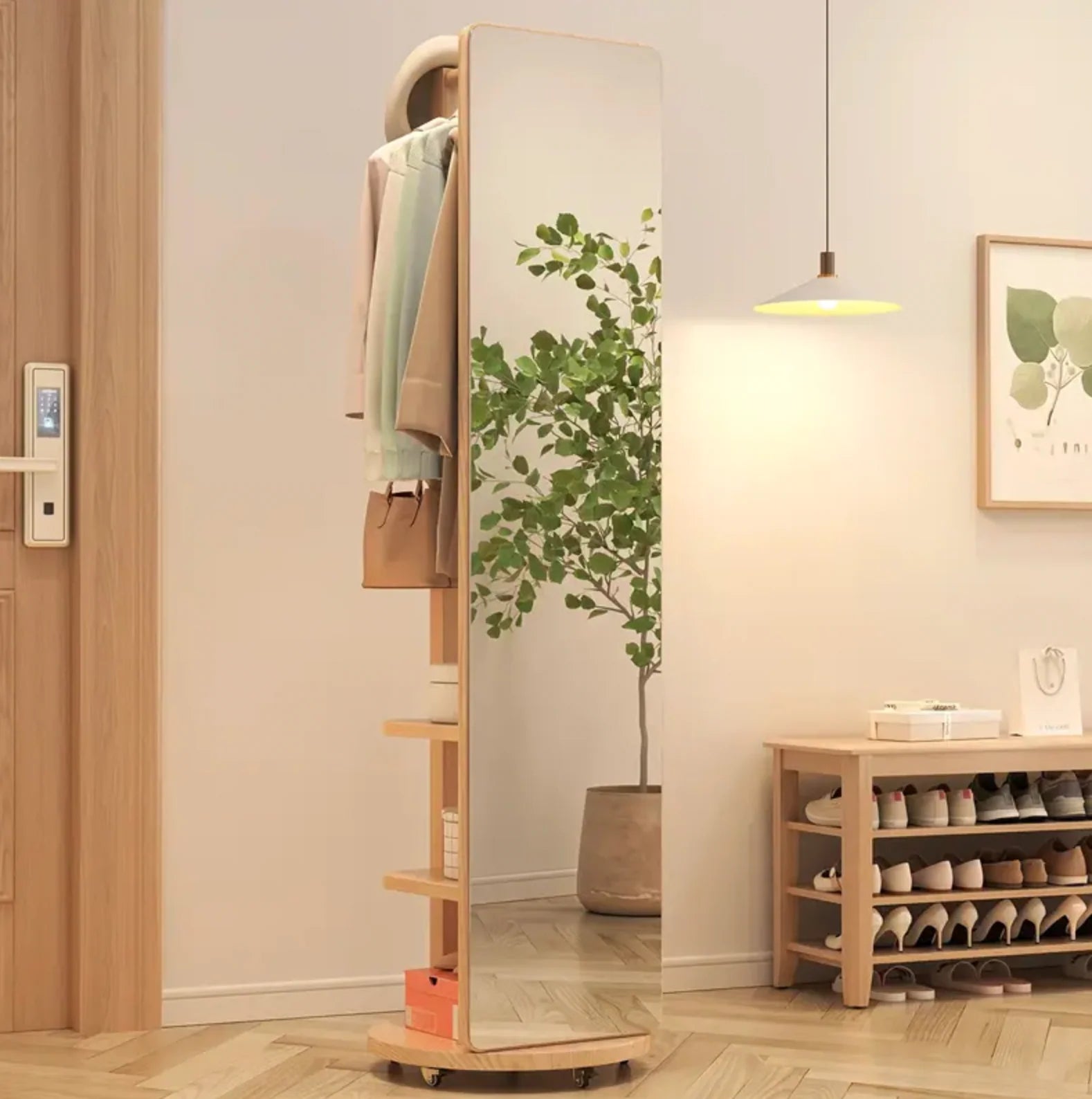 🪞 Spectre 🌿 Miroir sur pied en bois massif 🌿 Pivotant ✨ avec porte‑manteau intégré 👔