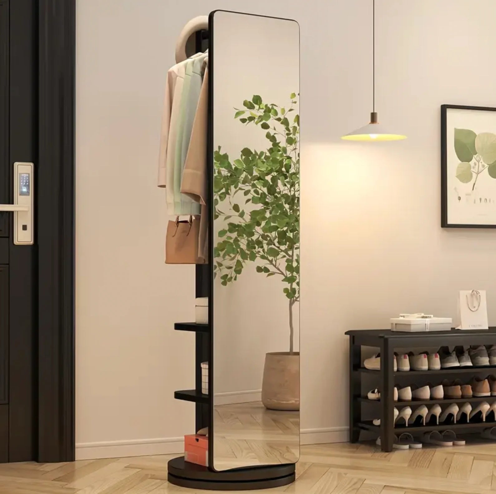 🪞 Spectre 🌿 Miroir sur pied en bois massif 🌿 Pivotant ✨ avec porte‑manteau intégré 👔