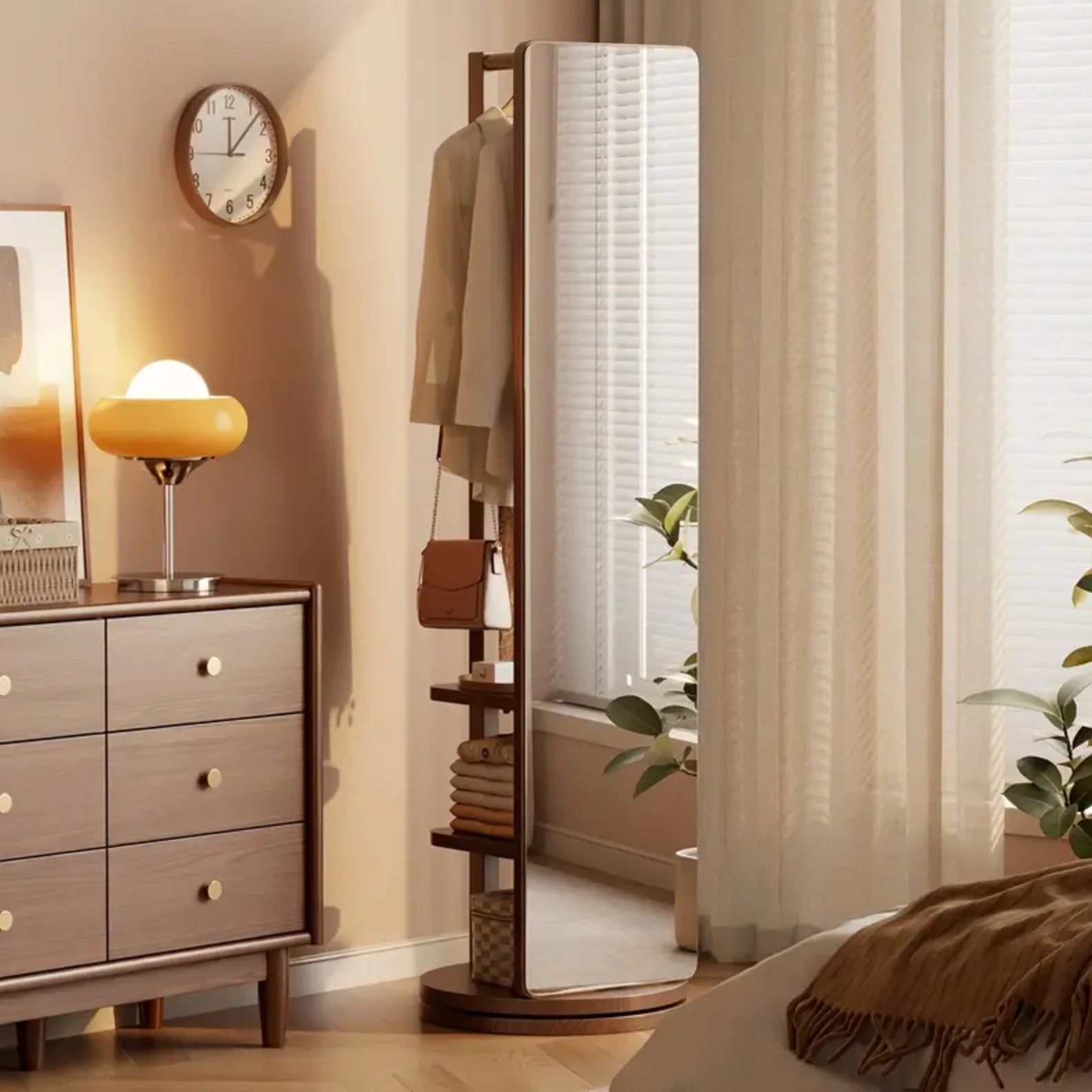 🪞 Spectre 🌿 Miroir sur pied en bois massif 🌿 Pivotant ✨ avec porte‑manteau intégré 👔